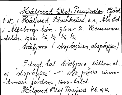 Bild på arkivkortet för arkivposten Häljered Olof =Persgården