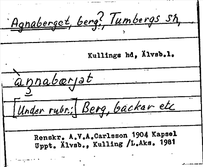 Bild på arkivkortet för arkivposten Agnaberget