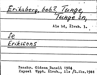 Bild på arkivkortet för arkivposten Eriksberg, se Erikssons