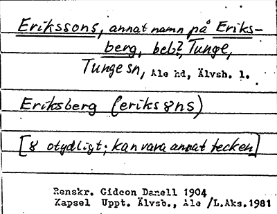 Bild på arkivkortet för arkivposten Erikssons