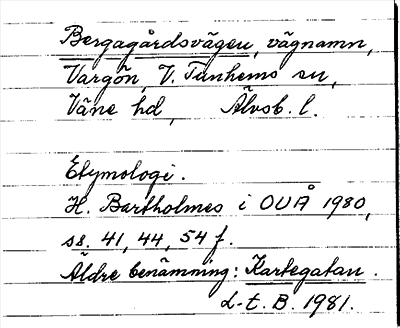 Bild på arkivkortet för arkivposten Bergagårdsvägen
