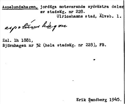 Bild på arkivkortet för arkivposten Aspelundshagen