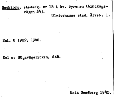 Bild på arkivkortet för arkivposten Backtorp