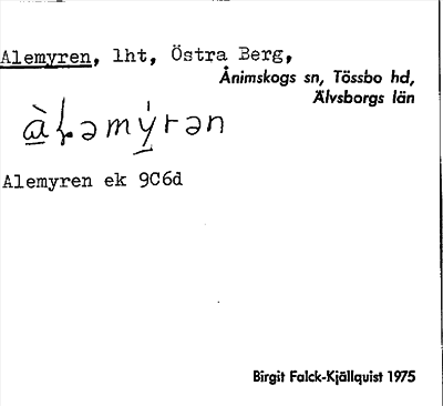 Bild på arkivkortet för arkivposten Alemyren