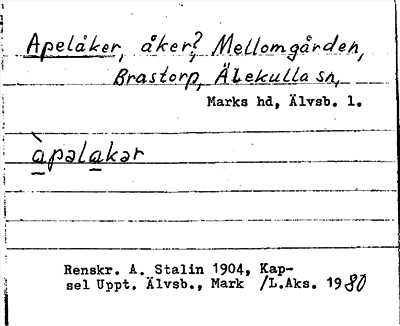 Bild på arkivkortet för arkivposten Apelåker