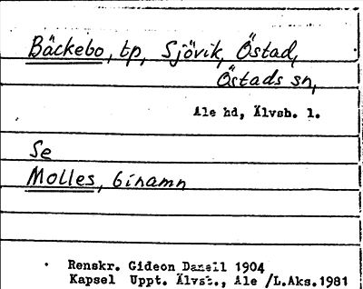 Bild på arkivkortet för arkivposten Bäckebo, se Molles