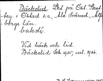 Bild på arkivkortet för arkivposten Bäckelid