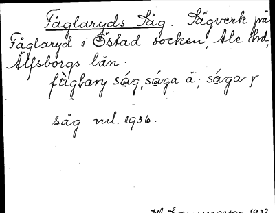 Bild på arkivkortet för arkivposten Fåglaryds Såg
