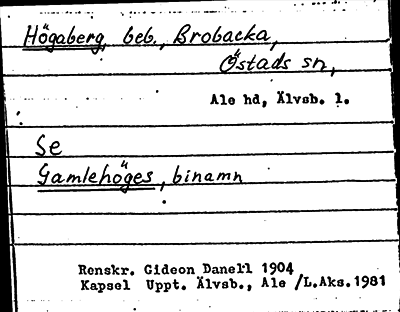 Bild på arkivkortet för arkivposten Högaberg, se Gamlehöges