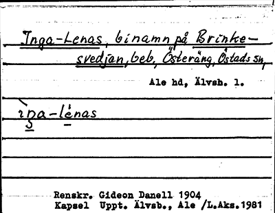 Bild på arkivkortet för arkivposten Inga-Lenas