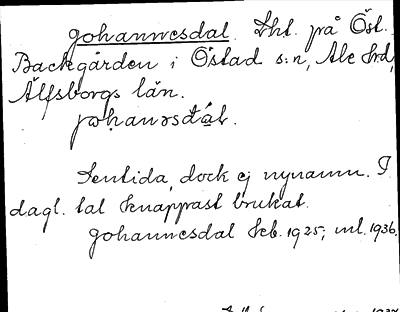 Bild på arkivkortet för arkivposten Johannesdal