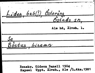 Bild på arkivkortet för arkivposten Liden, se Böstas