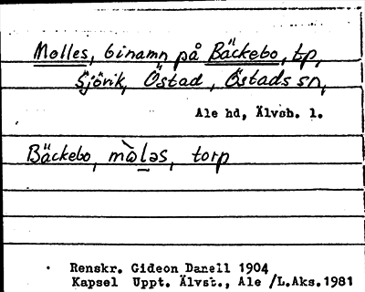 Bild på arkivkortet för arkivposten Molles