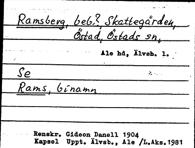 Bild på arkivkortet för arkivposten Ramsberg, se Rams