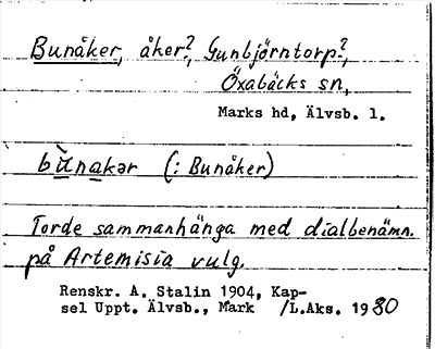 Bild på arkivkortet för arkivposten Bunåker