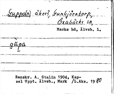 Bild på arkivkortet för arkivposten Guppa(n)