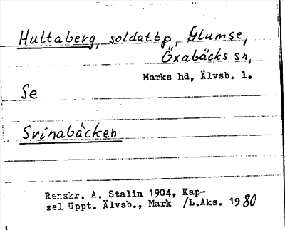 Bild på arkivkortet för arkivposten Hultaberg, se Svinabäcken