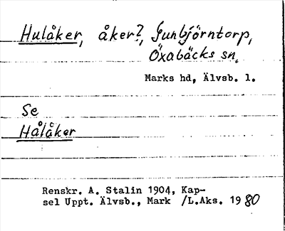 Bild på arkivkortet för arkivposten Hulåker, se Hålåker