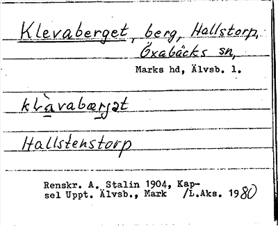 Bild på arkivkortet för arkivposten Klevaberget