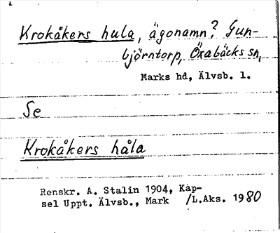 Bild på arkivkortet för arkivposten Krokåkers hula, se Krokåkers håla