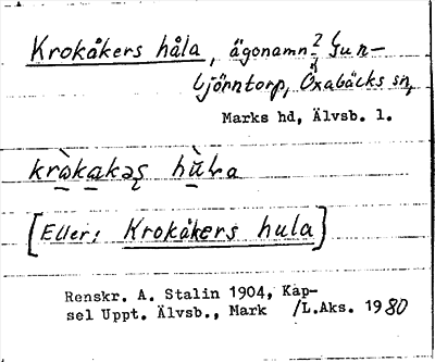 Bild på arkivkortet för arkivposten Krokåkers håla