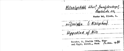 Bild på arkivkortet för arkivposten Nilsalycka(n)