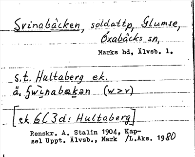 Bild på arkivkortet för arkivposten Svinabäcken