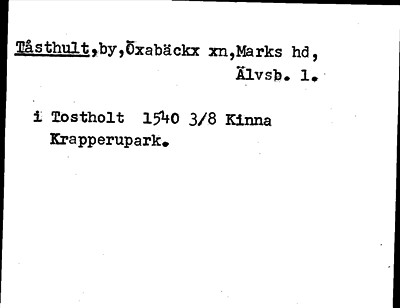 Bild på arkivkortet för arkivposten Tåsthult