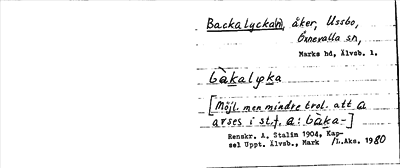 Bild på arkivkortet för arkivposten Backalycka(n)
