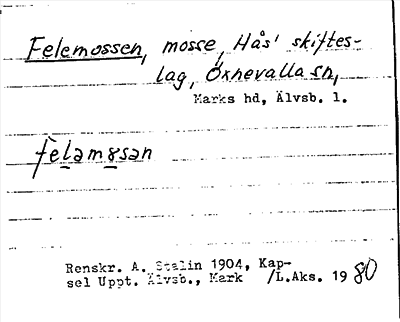 Bild på arkivkortet för arkivposten Felemossen