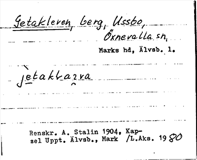 Bild på arkivkortet för arkivposten Getakleven