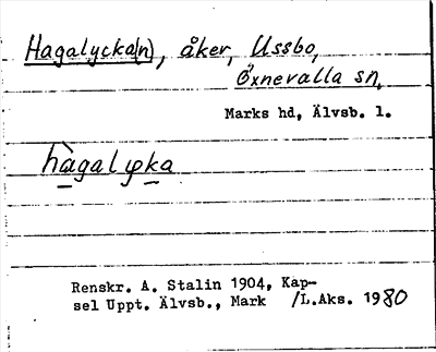Bild på arkivkortet för arkivposten Hagalycka(n)
