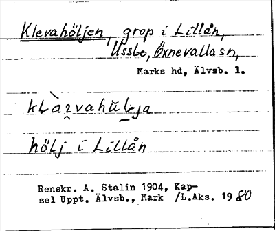 Bild på arkivkortet för arkivposten Klevahöljen
