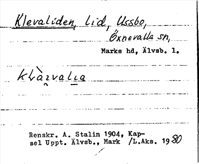 Bild på arkivkortet för arkivposten Klevaliden