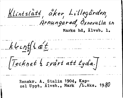 Bild på arkivkortet för arkivposten Klintslätt