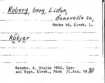 Bild på arkivkortet för arkivposten Koberg