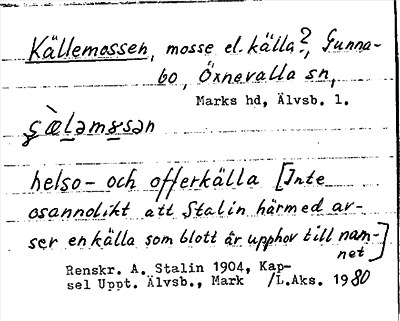 Bild på arkivkortet för arkivposten Källemossen
