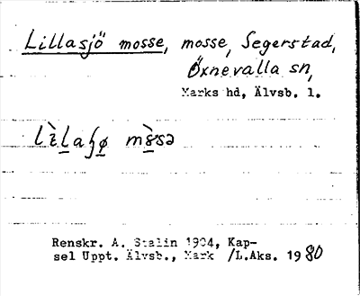 Bild på arkivkortet för arkivposten Lillasjö mosse