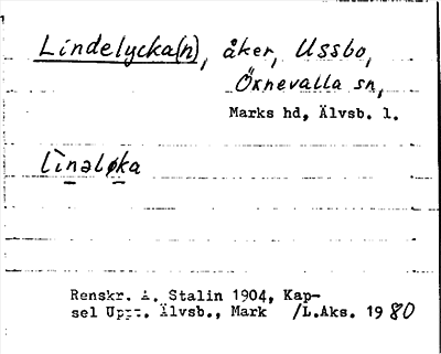 Bild på arkivkortet för arkivposten Lindelycka(n)