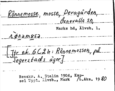 Bild på arkivkortet för arkivposten Rönnemosse