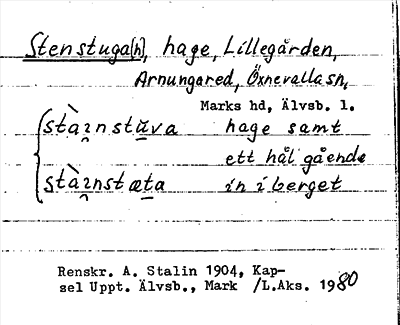 Bild på arkivkortet för arkivposten Stenstuga(n)