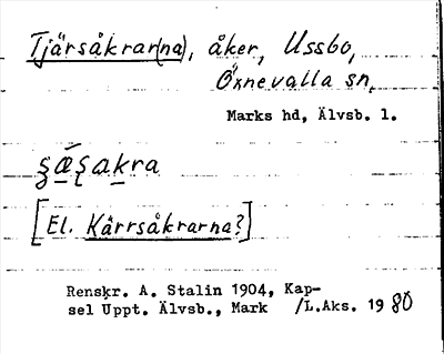 Bild på arkivkortet för arkivposten Tjärsåkrar(na)