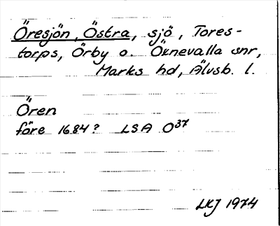 Bild på arkivkortet för arkivposten Öresjön, Östra