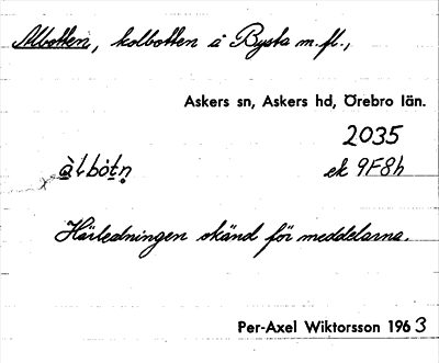 Bild på arkivkortet för arkivposten Albotten