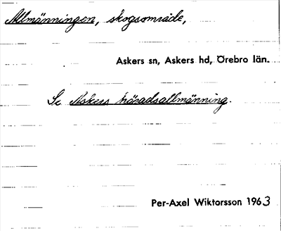 Bild på arkivkortet för arkivposten Allmänningen, se Askers häradsallmänning