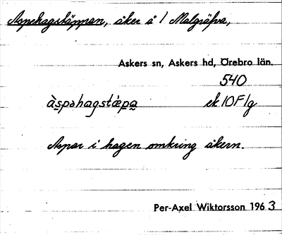 Bild på arkivkortet för arkivposten Aspehagstäppan