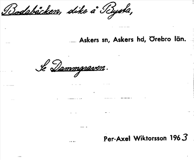 Bild på arkivkortet för arkivposten Bodabäcken, se Dammgraven