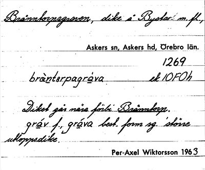 Bild på arkivkortet för arkivposten Brånntorpagraven
