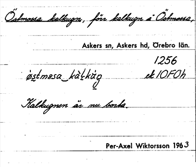 Bild på arkivkortet för arkivposten Östmossa kalkugn