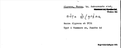 Bild på arkivkortet för arkivposten Algrena, Norra